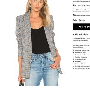 NWOT Central Park West New York plaid blazer jacket XS gray black